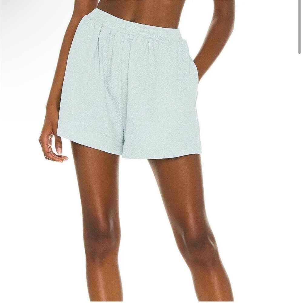 Revolve LPA Adams Textured High Rise Smocked Waist Powder Blue Shorts Size M